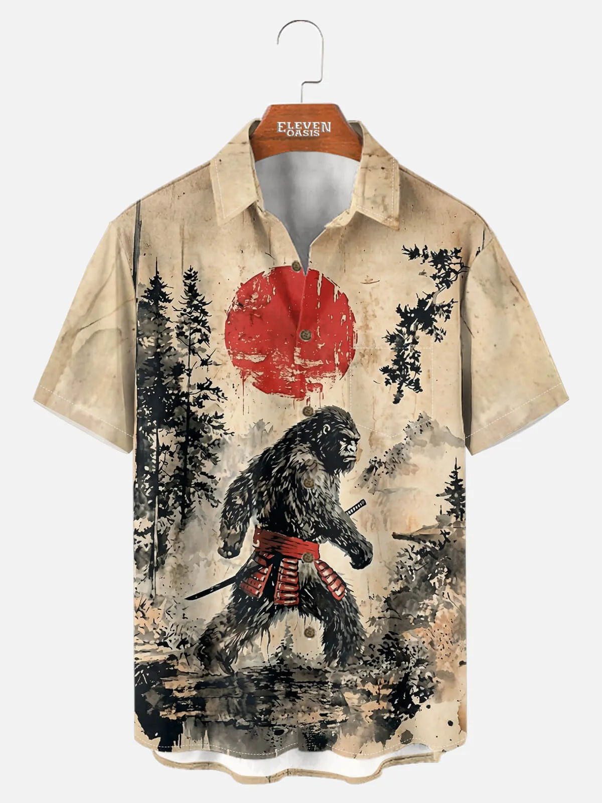 Men's Japanese Samurai Sasquatch Short Sleeve Shirt sold by Eleven Oasis