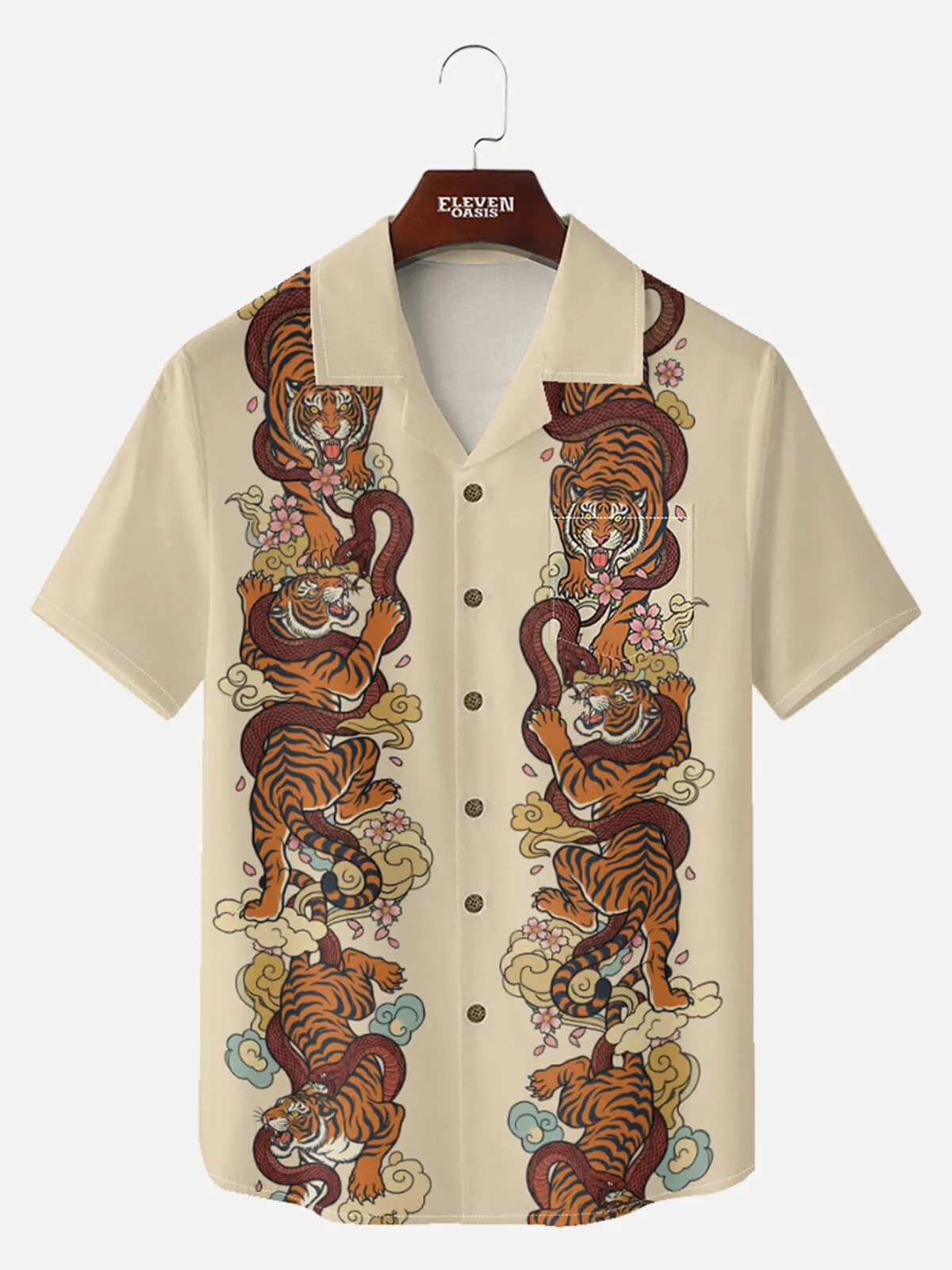 Men's Japanese Tiger & Serpent Column Short Sleeve Shirt sold by Eleven Oasis