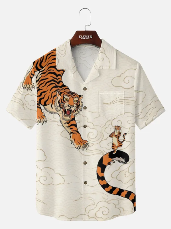 Men's Tiger In The Clouds Short Sleeve Shirt sold by Eleven Oasis