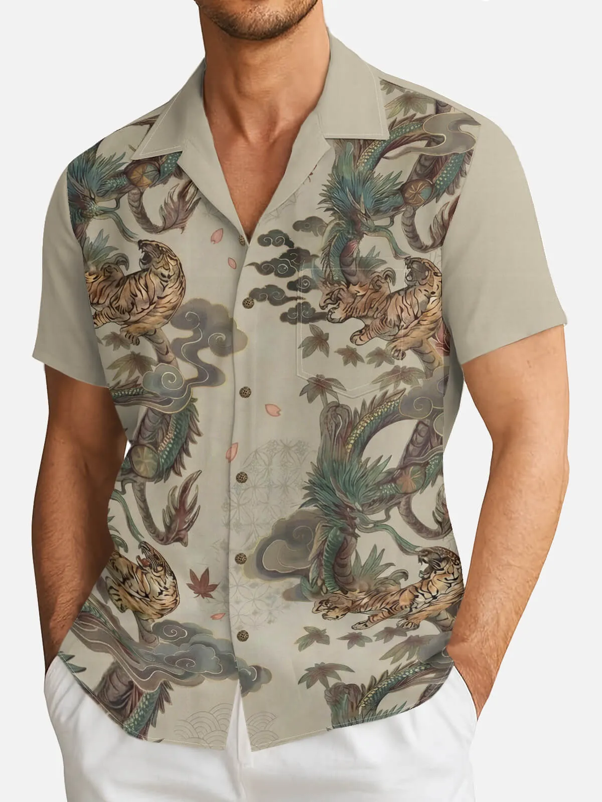 Tall Men's Japanese Tiger & Dragon Mist Short Sleeve Shirt sold by Eleven Oasis product image thumbnail 2