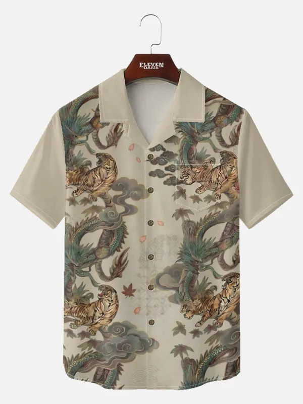 Tall Men's Japanese Tiger & Dragon Mist Short Sleeve Shirt sold by Eleven Oasis