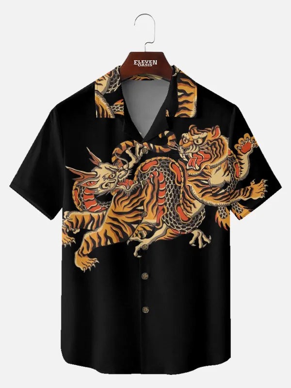 Men's Japanese Tiger & Dragon Clash Short Sleeve Shirt sold by Eleven Oasis