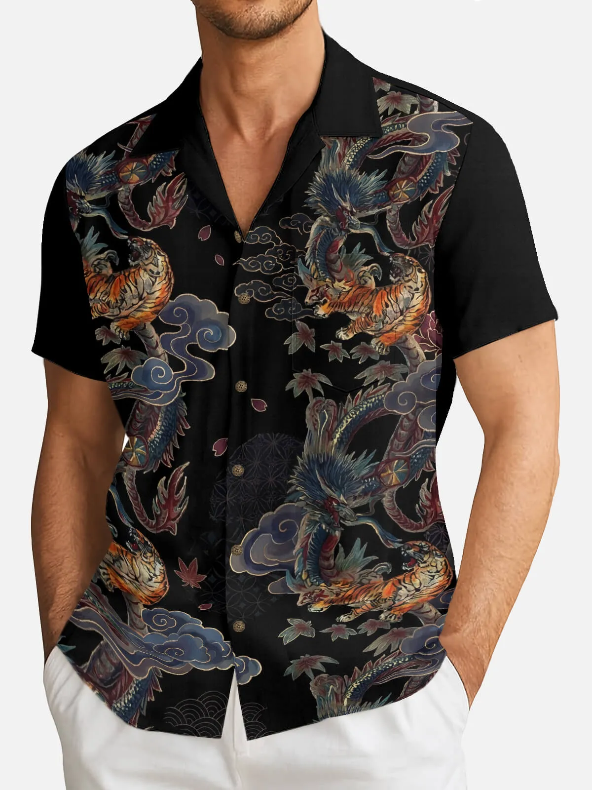 Tall Men's Japanese Tiger & Dragon Nightfall Short Sleeve Shirt sold by Eleven Oasis product image thumbnail 2