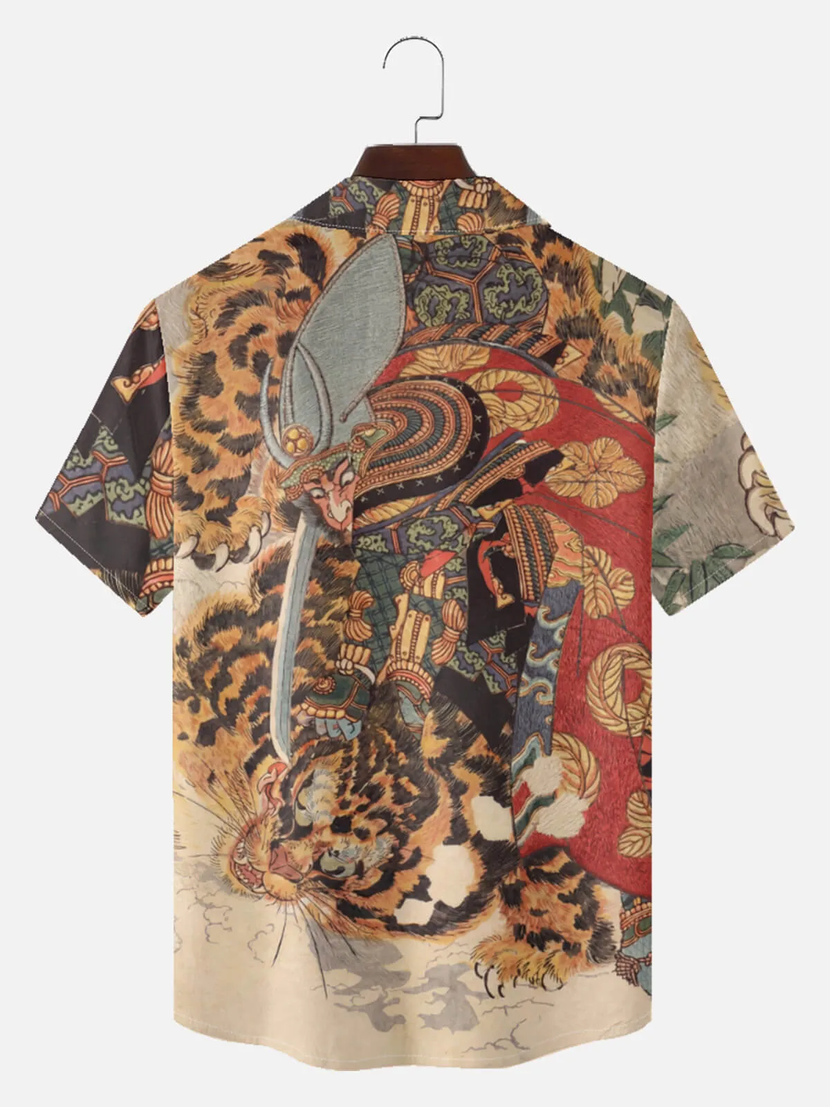 Men's Japanese Samurai & Tiger Ukiyo-e Short Sleeve Shirt sold by Eleven Oasis product image thumbnail 3