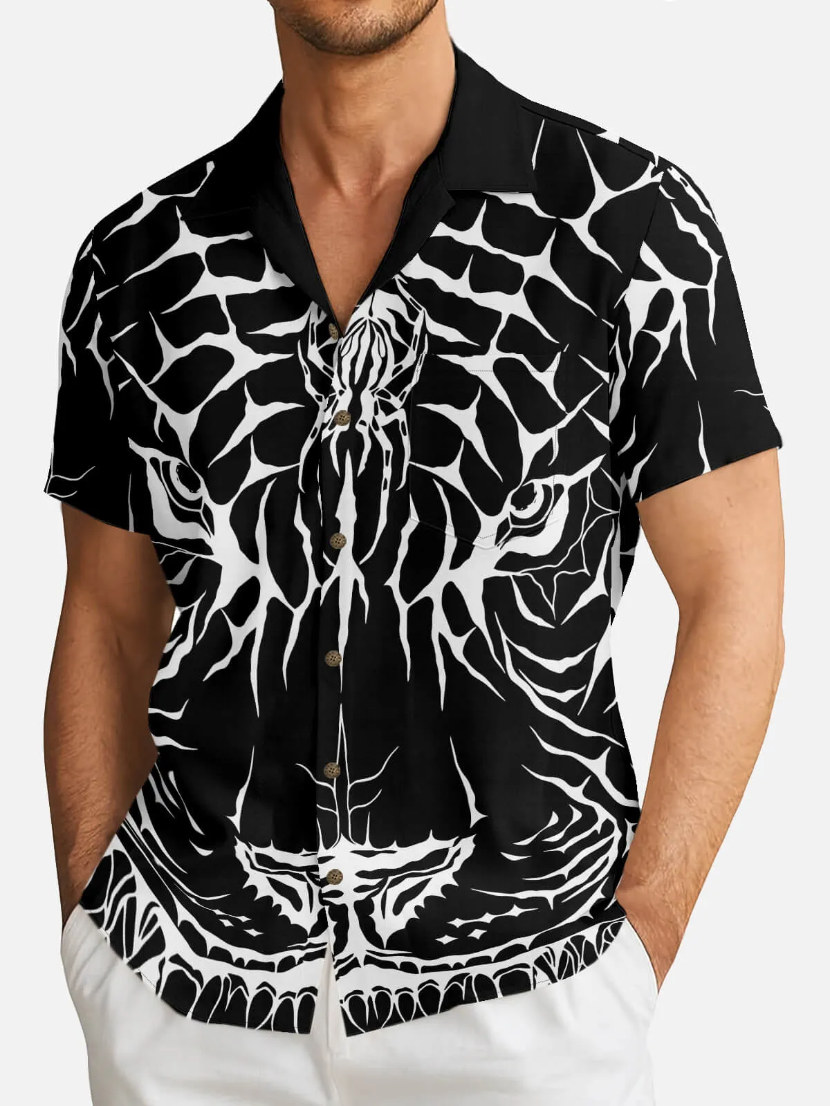 Tall Men's Abstract Tiger & Web Graphic Short Sleeve Shirt sold by Eleven Oasis product image thumbnail 4