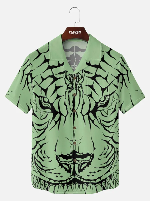 Tall Men's Abstract Tiger & Web Graphic Short Sleeve Shirt sold by Eleven Oasis