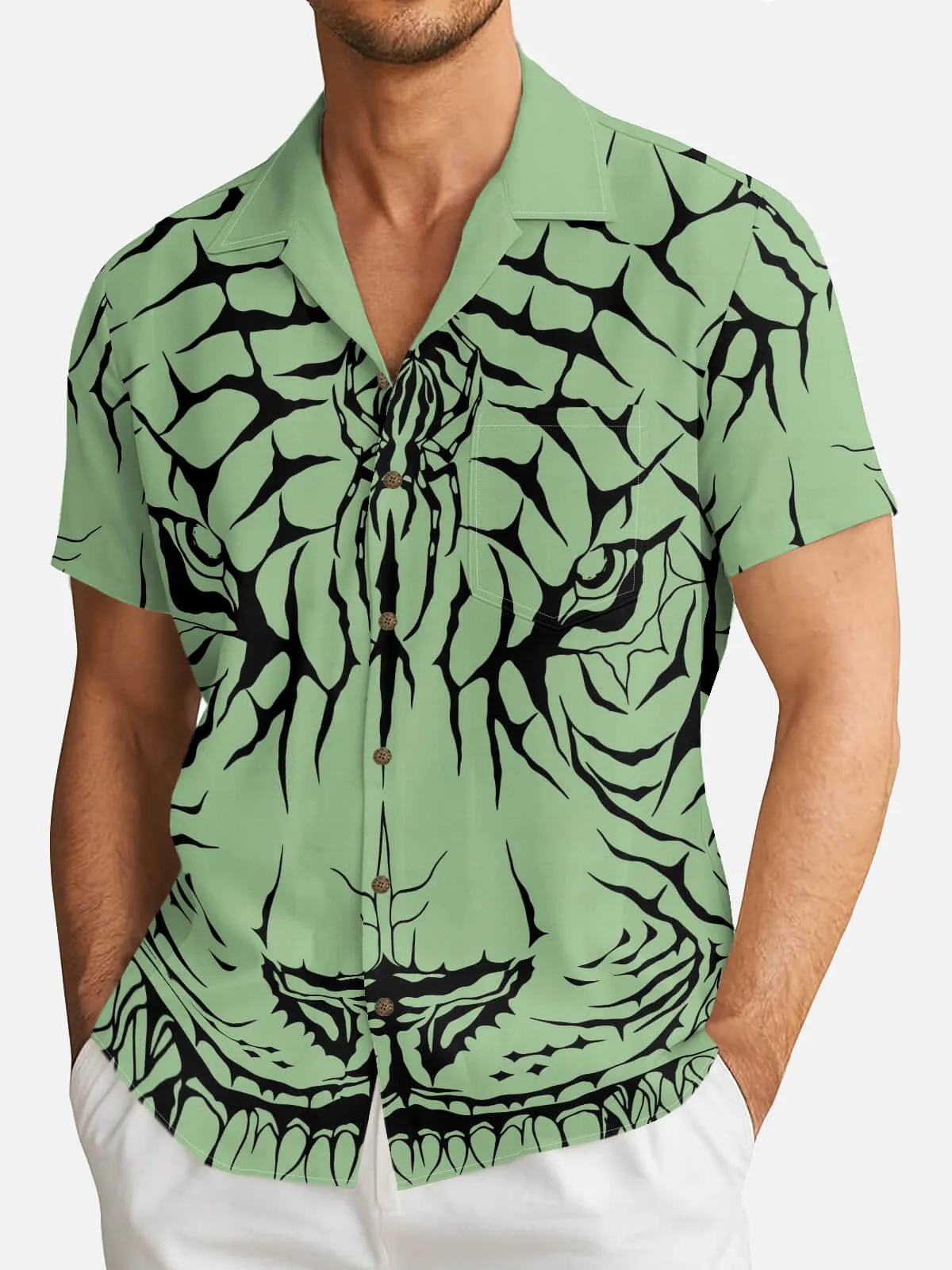 Men's Abstract Tiger & Web Graphic Short Sleeve Shirt sold by Eleven Oasis product image thumbnail 3