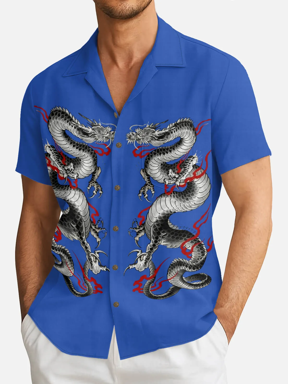 Tall Men's Chinese Twin Dragon Short Sleeve Shirt sold by Eleven Oasis product image thumbnail 2