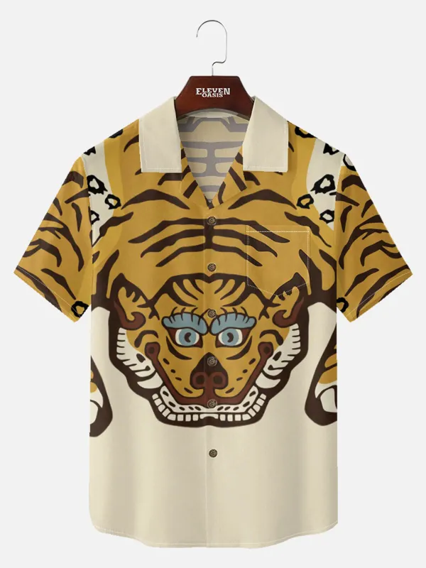 Tall Men's Korean Folk Tiger Short Sleeve Shirt sold by Eleven Oasis