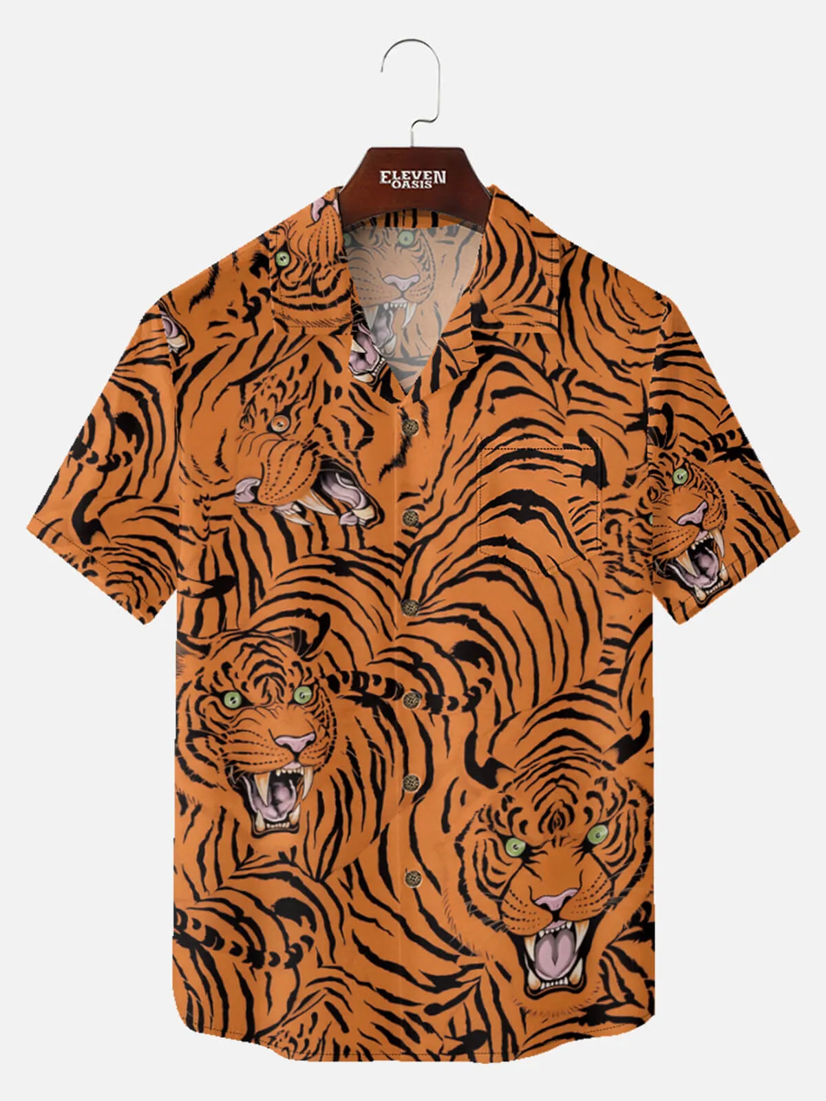 Tall Men's Japanese Tiger Wave Short Sleeve Shirt sold by Eleven Oasis