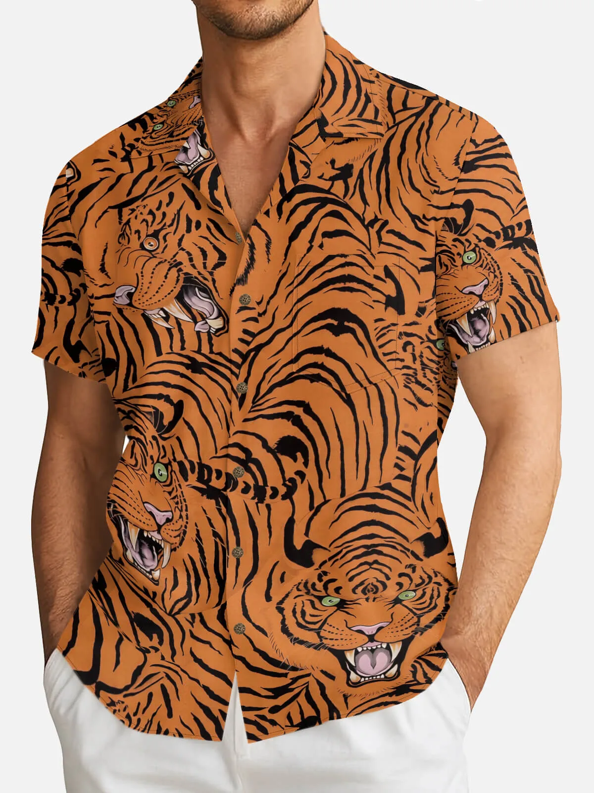 Tall Men's Japanese Tiger Wave Short Sleeve Shirt sold by Eleven Oasis product image thumbnail 2