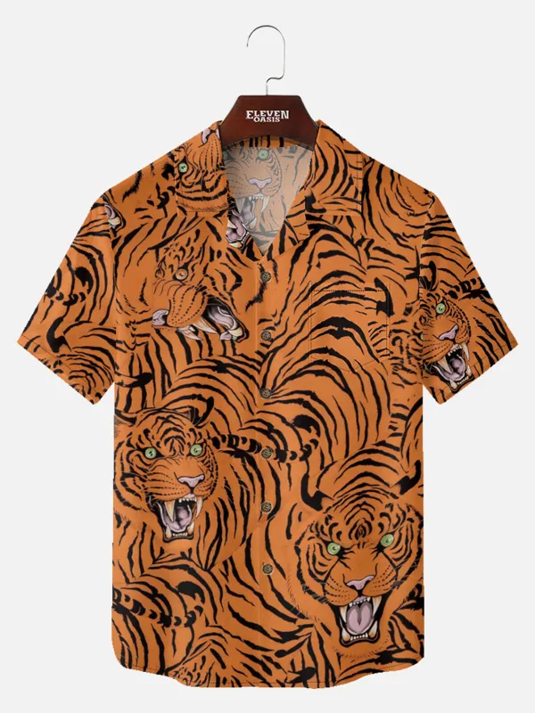 Men's Japanese Tiger Wave Short Sleeve Shirt sold by Eleven Oasis