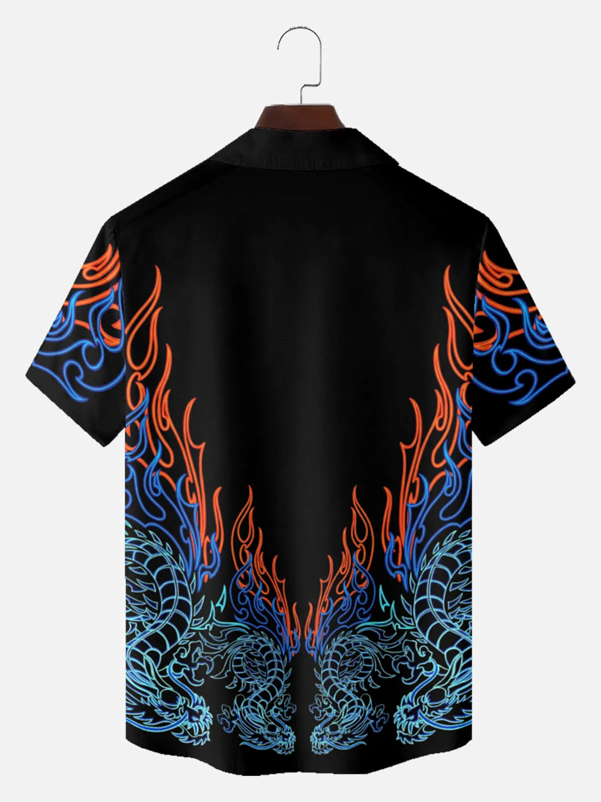 Tall Men's Chinese Dragon Neon Flames Short Sleeve Shirt sold by Eleven Oasis product image thumbnail 3