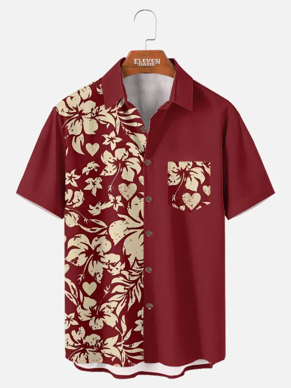 Men's Floral Heart Panel Short Sleeve Shirt sold by Eleven Oasis