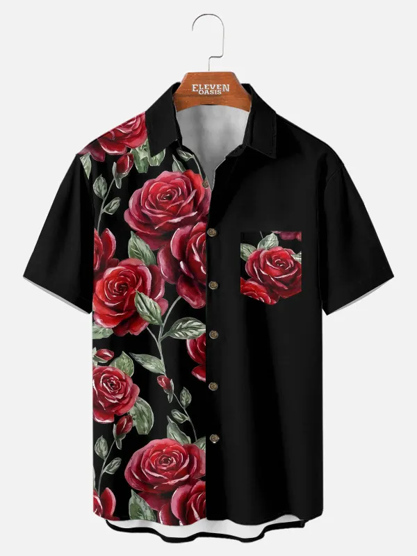 Men's Rose Panel Short Sleeve Shirt sold by Eleven Oasis