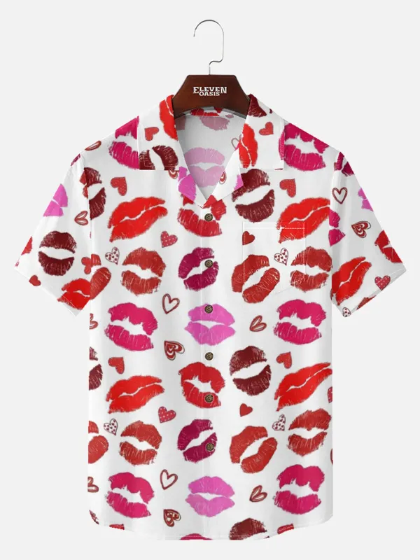 Tall Men's Love Kiss Print Short Sleeve Shirt sold by Eleven Oasis