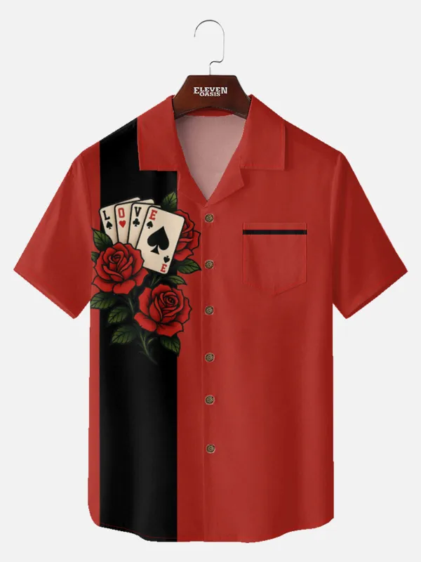 Tall Men's Love Card Rose Panel Short Sleeve Shirt sold by Eleven Oasis