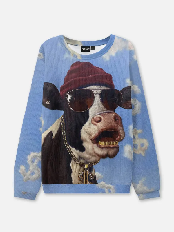 Hip Hop Cow Crew Neck Sweatshirt sold by Eleven Oasis