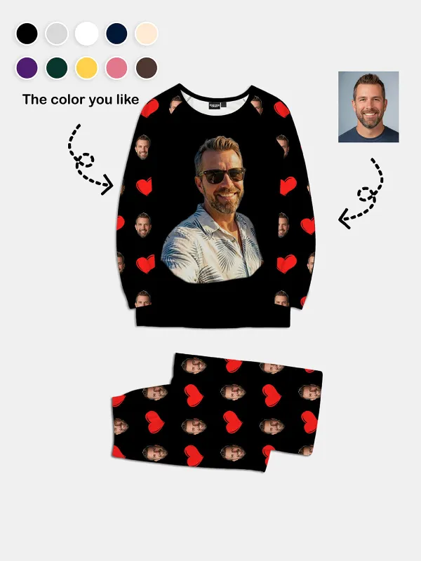 Custom Face & Hearts Print Pajama Set sold by Eleven Oasis