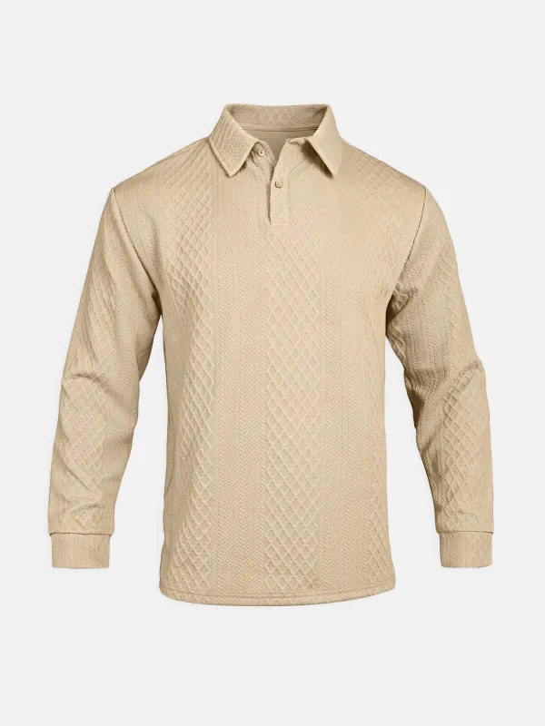 Men's Slim Fit Textured Cable Knit Long Sleeve Polo Shirt sold by Eleven Oasis