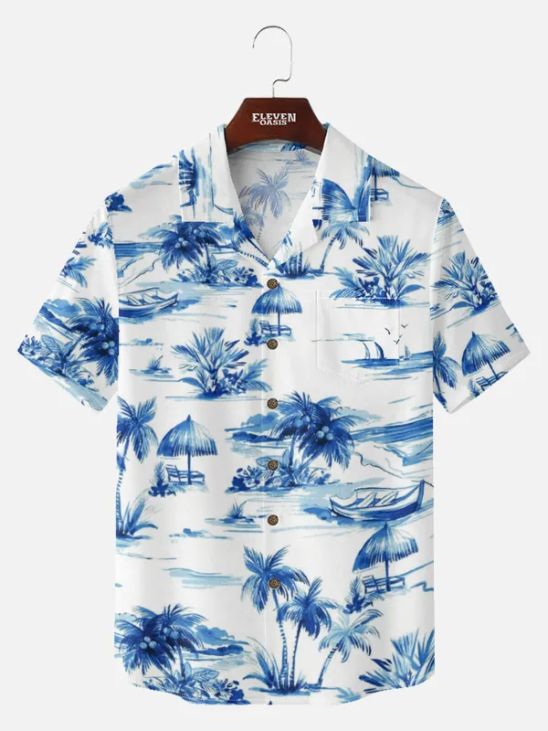 Men's Coastal Island Scene Short Sleeve Shirt sold by Eleven Oasis