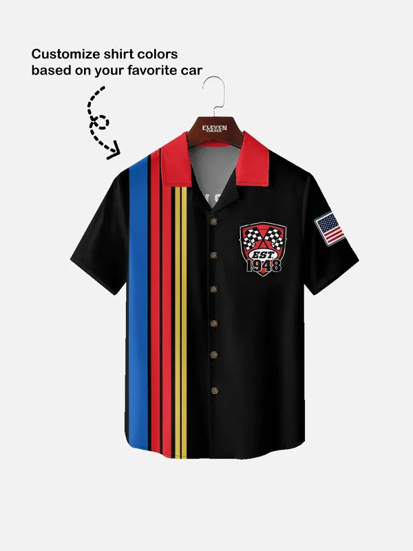 Men's Custom Racing Stripe & Shield Crest Short Sleeve Shirt sold by Eleven Oasis