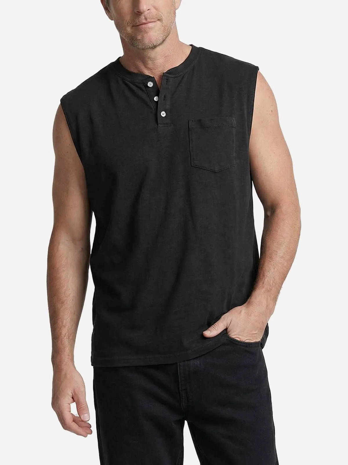 Men's Vintage Washed Cotton Sleeveless Henley sold by Eleven Oasis product image thumbnail 4