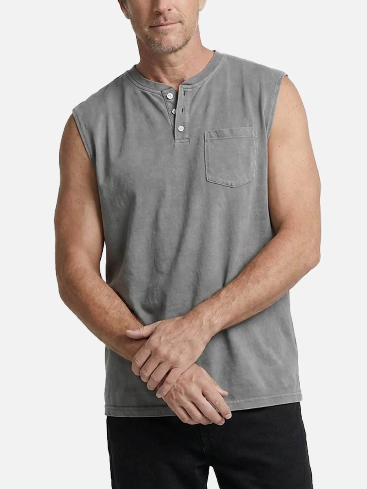 Men's Vintage Washed Cotton Sleeveless Henley sold by Eleven Oasis product image thumbnail 5