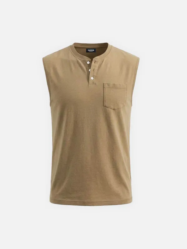 Men's Vintage Washed Cotton Sleeveless Henley made by Eleven Oasis