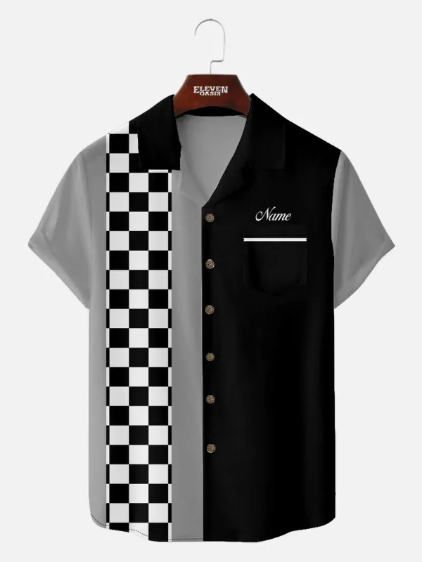Tall Men's Custom Racing Checkered Short Sleeve Shirt sold by Eleven Oasis