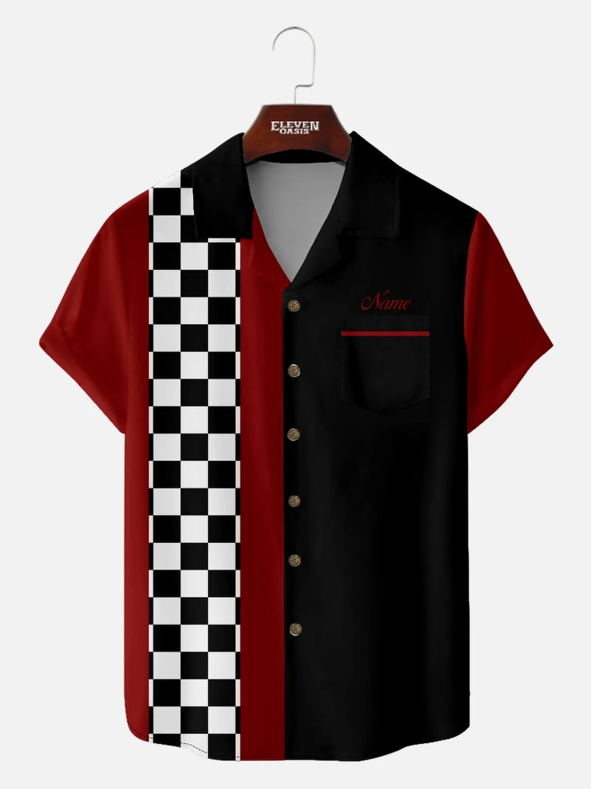Tall Men's Custom Racing Checkered Short Sleeve Shirt sold by Eleven Oasis product image thumbnail 3