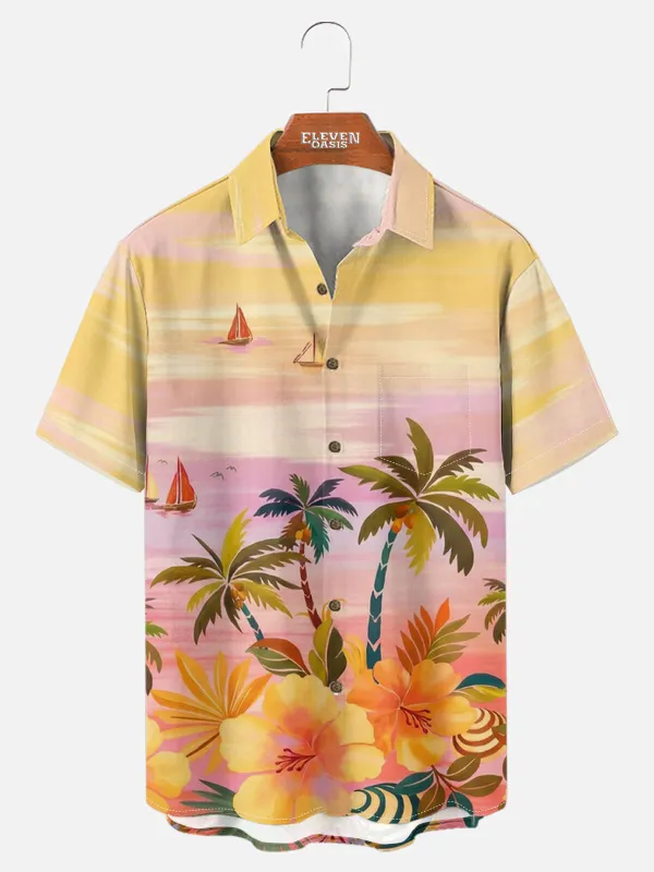 Men's Sunset Sailboat Short Sleeve Shirt sold by Eleven Oasis