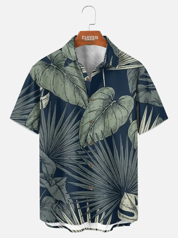 Tall Men's Tropical Palm Short Sleeve Shirt sold by Eleven Oasis