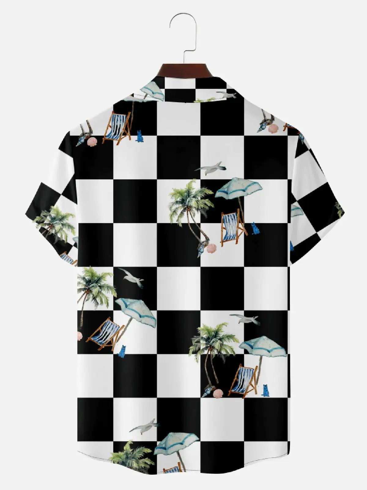 Men's Tropical Print Camp Collar Short Sleeve Shirt - Classic Plaid with Palm Trees sold by Eleven Oasis product image thumbnail 2