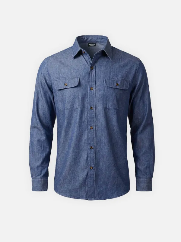 Men's Classic Denim Utility Long Sleeve Shirt sold by Eleven Oasis