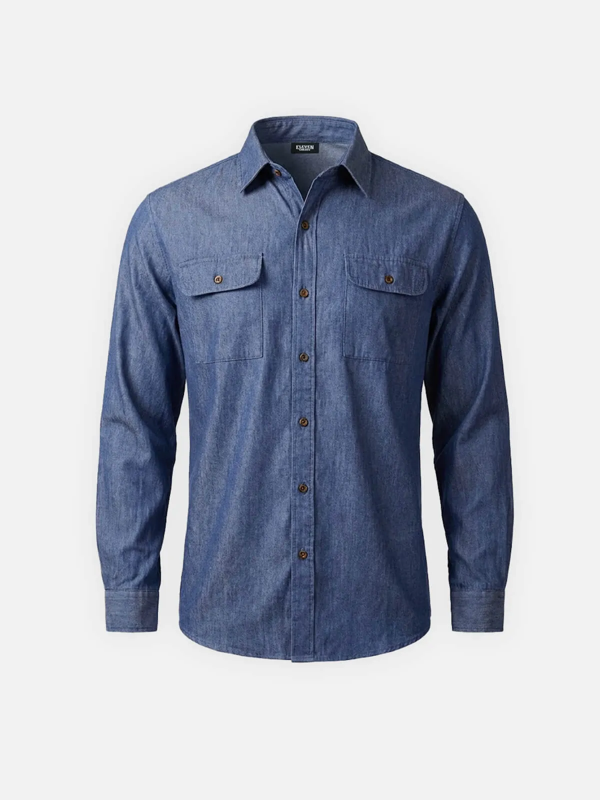 Men's Classic Denim Utility Long Sleeve Shirt sold by Eleven Oasis