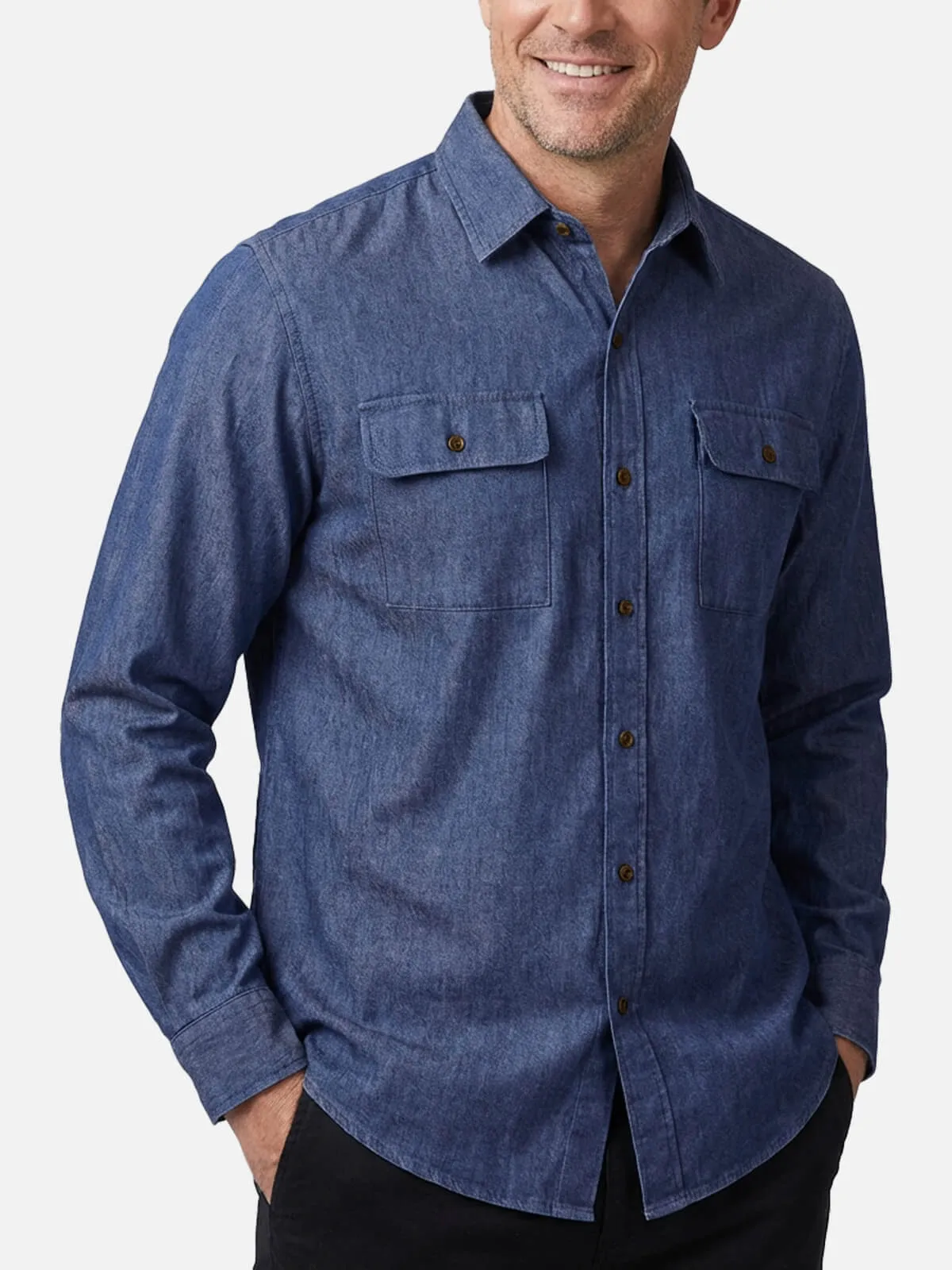Men's Classic Denim Utility Long Sleeve Shirt sold by Eleven Oasis product image thumbnail 2