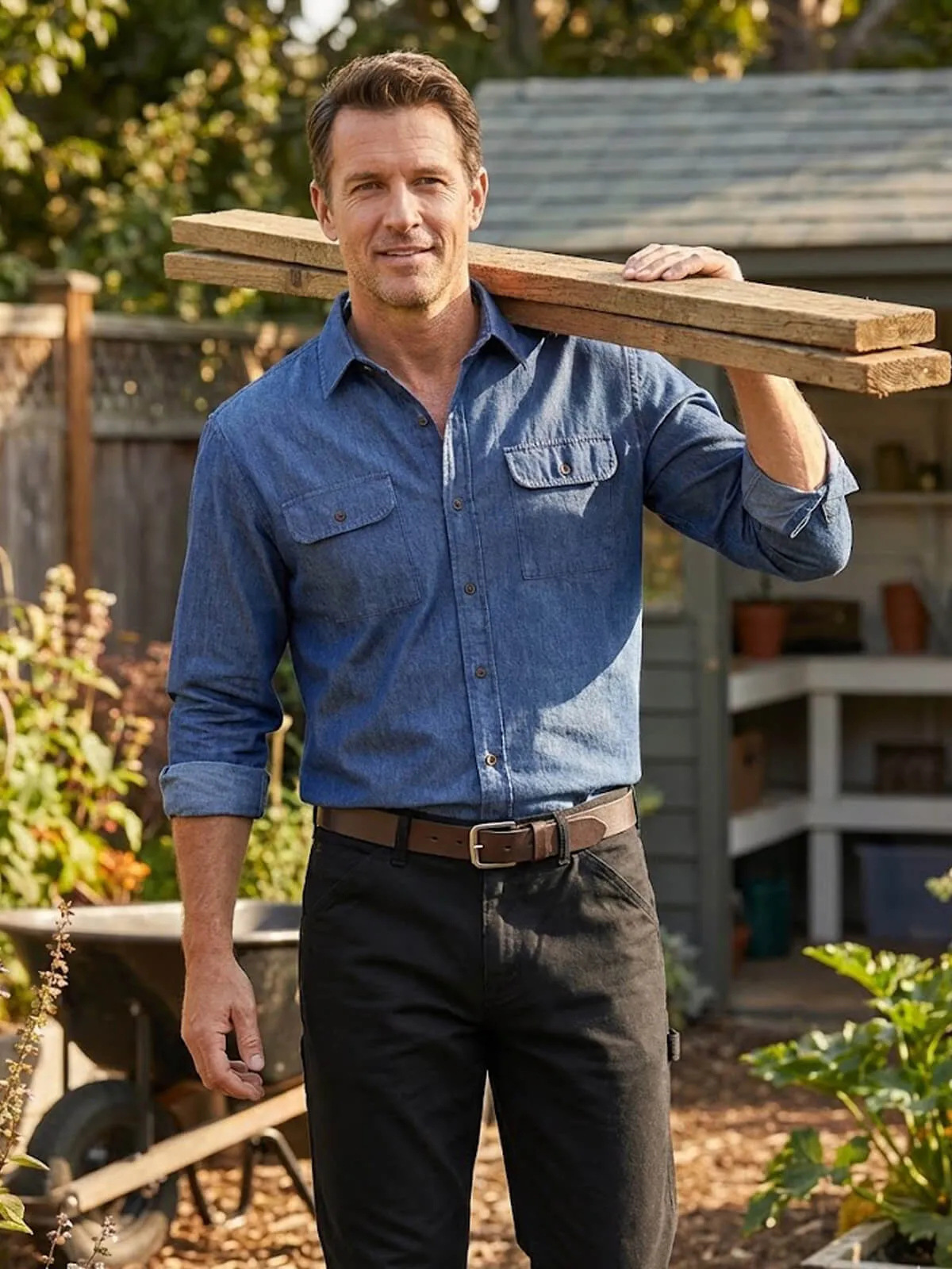 Men's Classic Denim Utility Long Sleeve Shirt sold by Eleven Oasis product image thumbnail 3