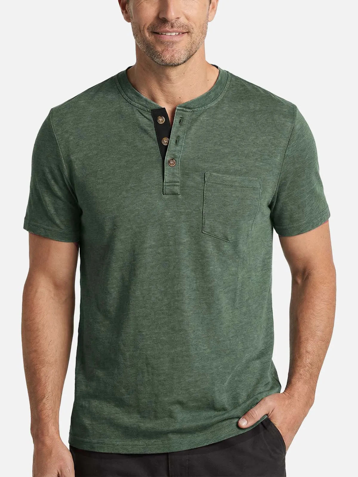 Men's Classic Henley Chest Pocket Short Sleeve Shirt sold by Eleven Oasis product image thumbnail 2