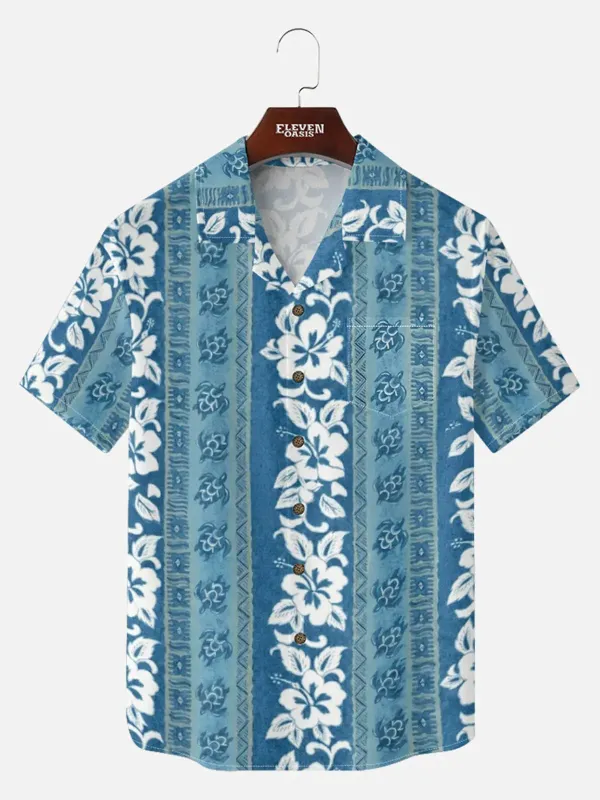 Men's Island Floral Stripe Short Sleeve Shirt sold by Eleven Oasis