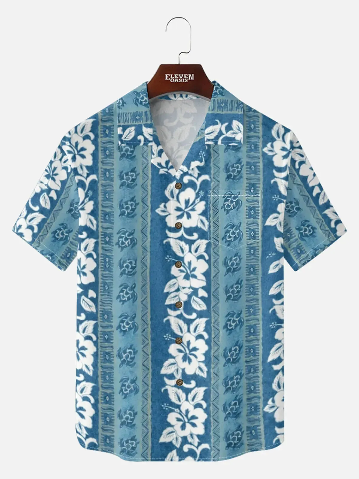 Men's Island Floral Stripe Short Sleeve Shirt sold by Eleven Oasis