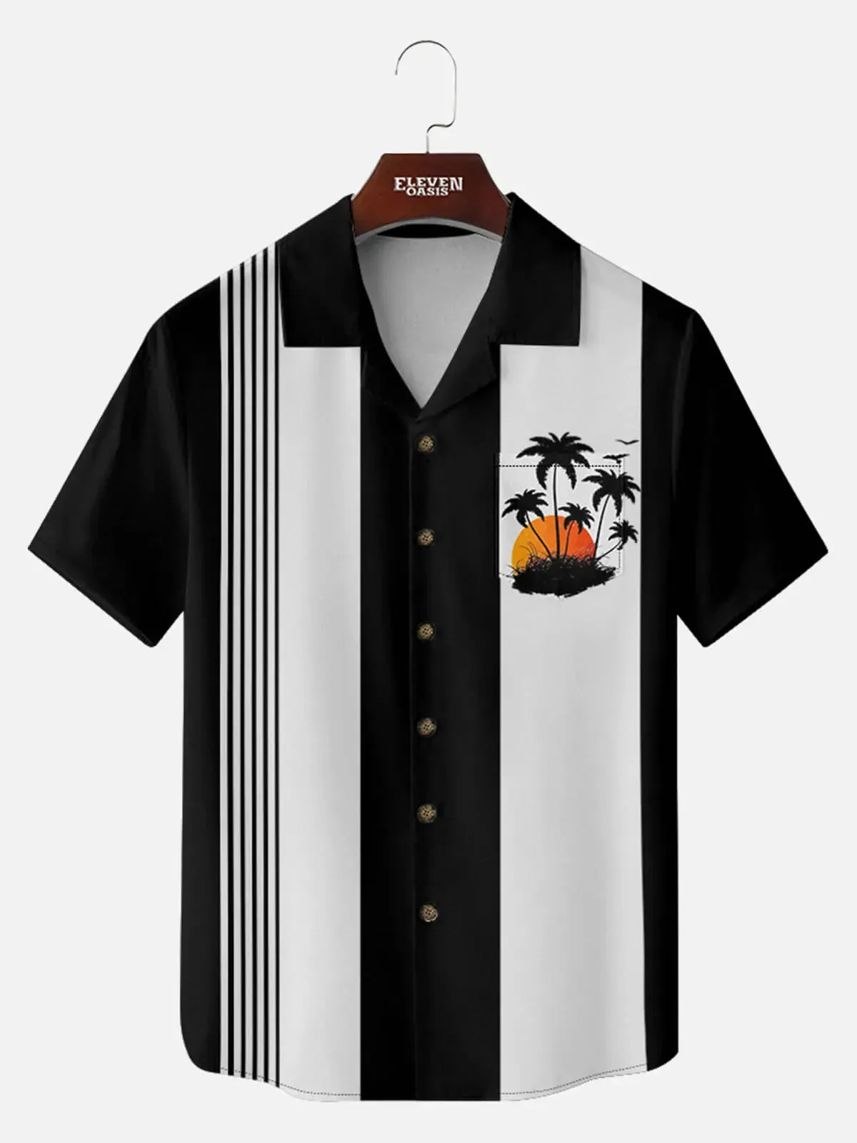 Tall Men's Sunset Palm Stripe Short Sleeve Shirt sold by Eleven Oasis