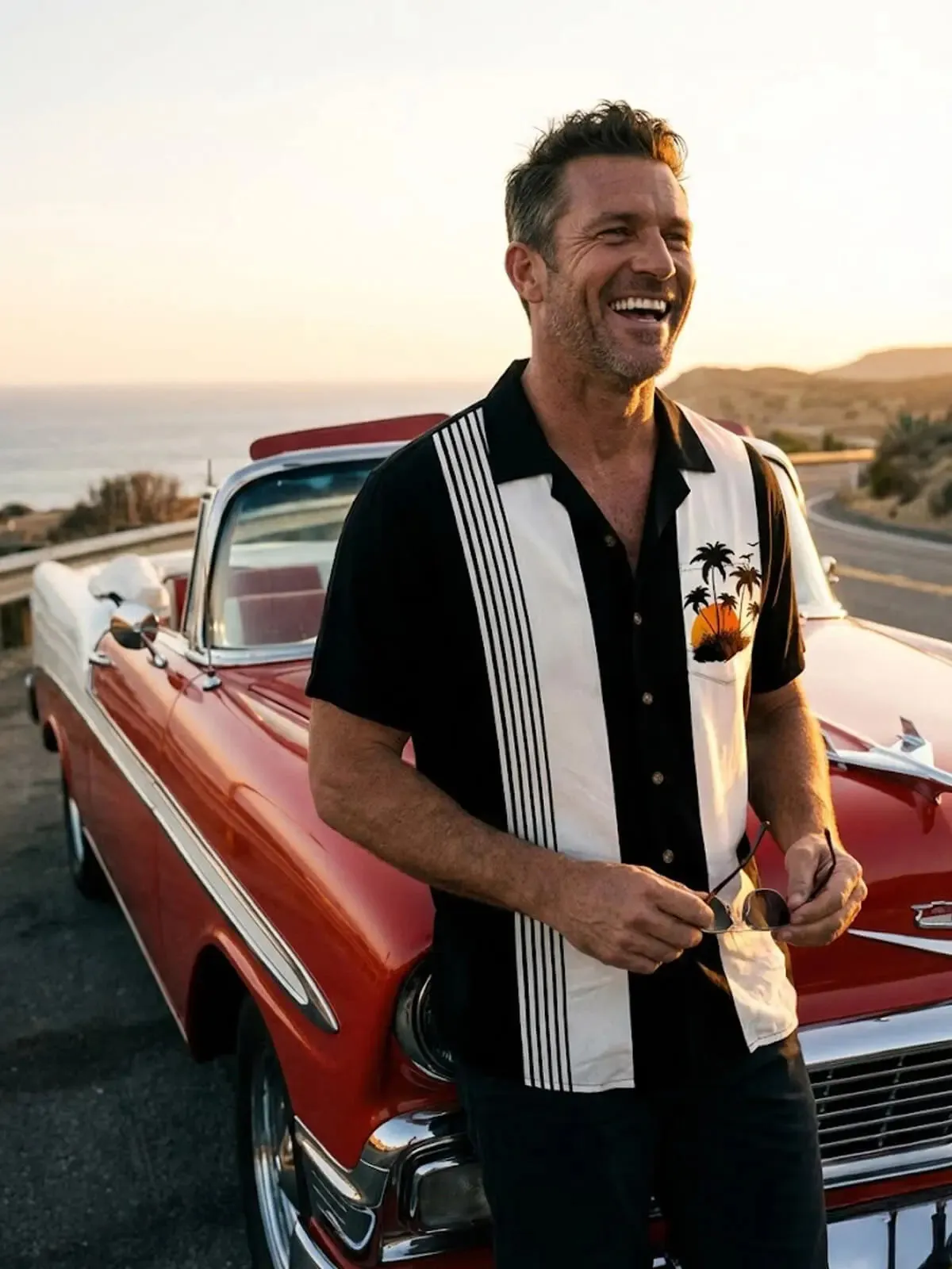 Tall Men's Sunset Palm Stripe Short Sleeve Shirt sold by Eleven Oasis product image thumbnail 2