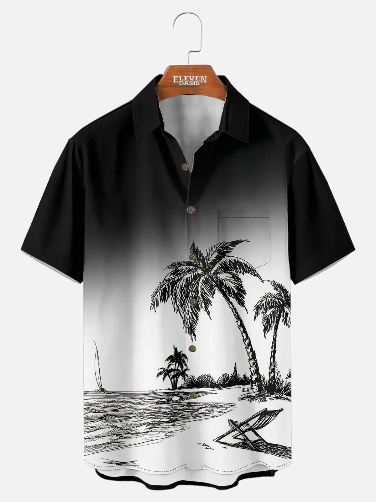 Men's Black & Whire Shore Sketch Short Sleeve Shirt sold by Eleven Oasis