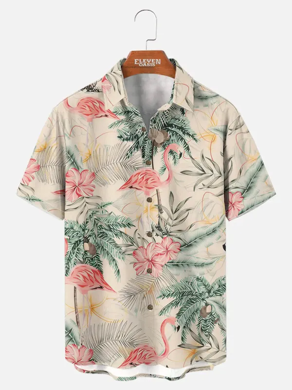 Tall Men's Flamingo Palm Escape Short Sleeve Shirt sold by Eleven Oasis