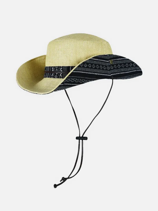 Men's Western Straw Cowboy Hat with Chin Strap sold by Eleven Oasis