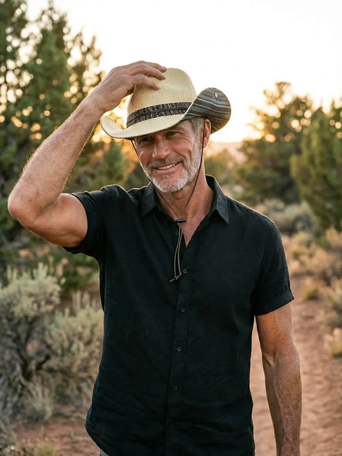 Men's Western Straw Cowboy Hat with Chin Strap sold by Eleven Oasis product image thumbnail 2