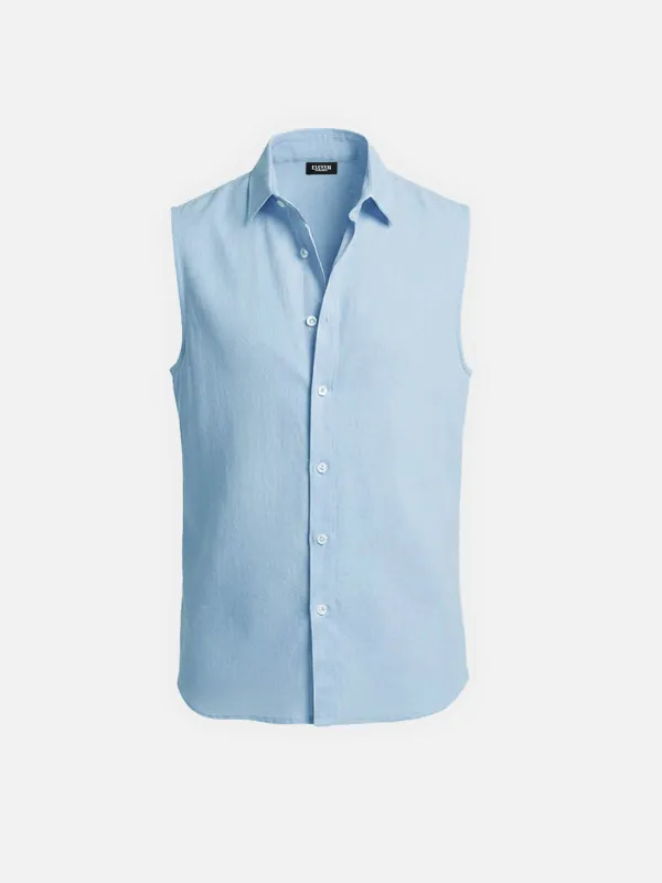 Men's Linen Sleeveless Button-Up Shirt sold by Eleven Oasis