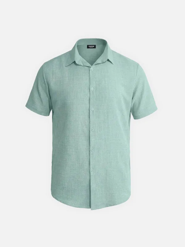 Men's Tonal Button Linen-Blend Short Sleeve Shirt made by Eleven Oasis
