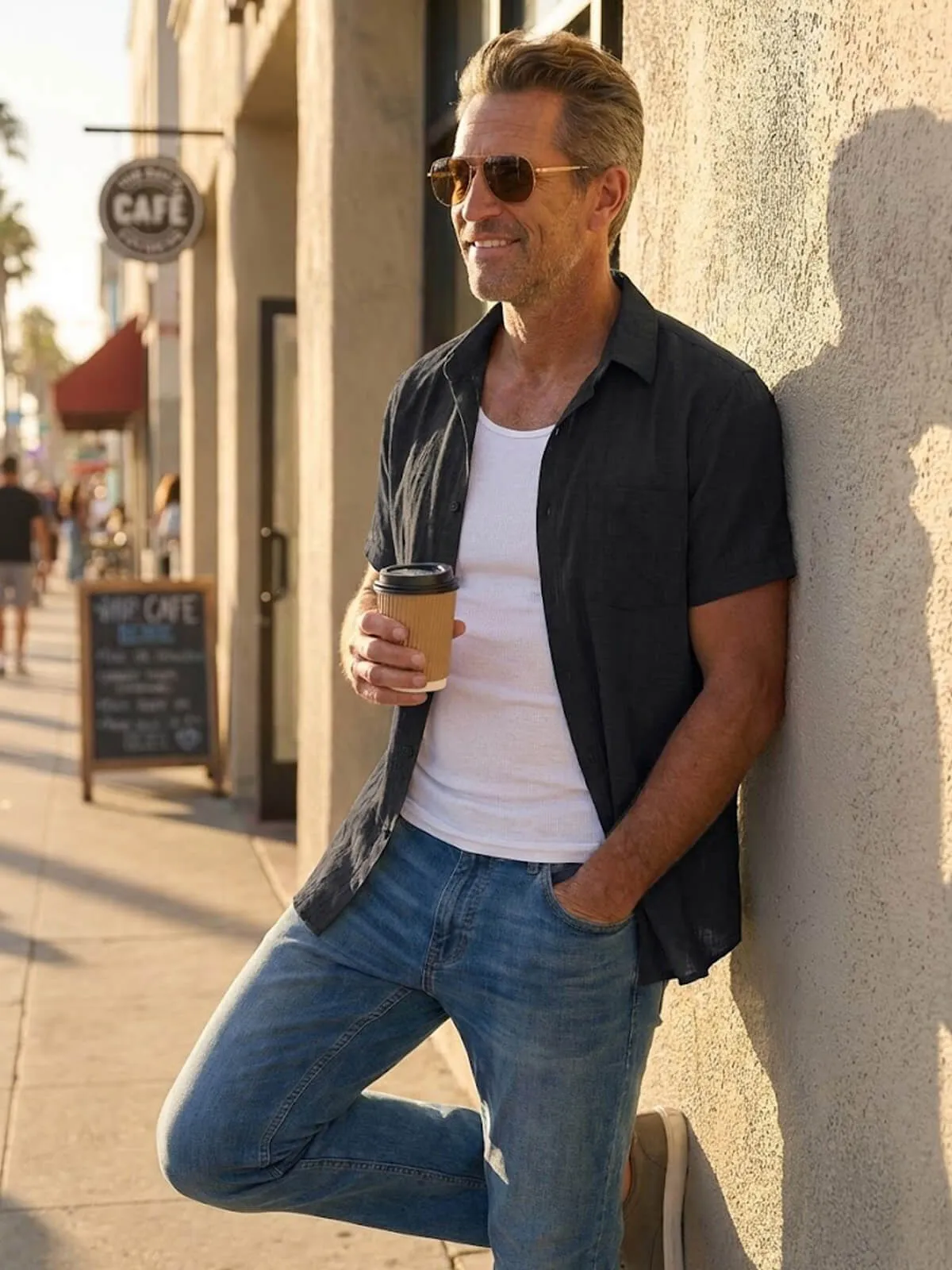 Men's Tonal Button Linen-Blend Short Sleeve Shirt sold by Eleven Oasis product image thumbnail 4